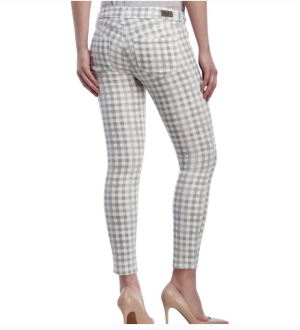 EUC PAIGE Anthropologie Verdugo Ankle Skinny Gray Gingham Plaid Jeans Size 26